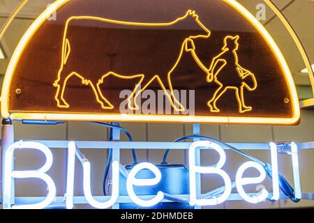 Alabama Sylacauga Blue Bell Creameries ice cream manufacturing plant production,neon sign, Stock Photo