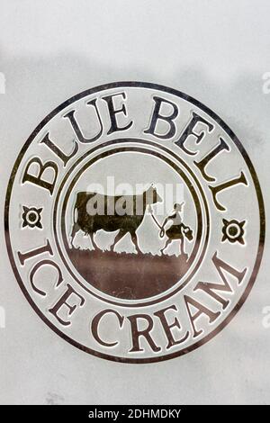 Alabama Sylacauga Blue Bell Creameries ice cream manufacturing plant production,logo etched glass, Stock Photo