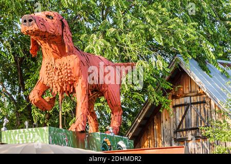 Alabama Northport Kentuck Art Center centre,Rusty big red metal dog Americana, Stock Photo