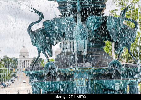 Alabama Montgomery Court Square Fountain,herons State Capitol building public, Stock Photo