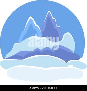 Round logo of mountains and hills. Simple vector illustration in flat style.  Stock Vector