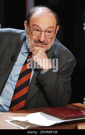 File photo : Italian writer Umberto Eco at home in Milan, Italy on March 6,  2014. Eco, best known for his novel The Name of the Rose, has died aged 84.  His