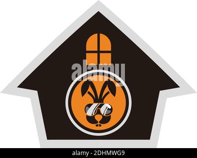 funny rabbit house home icon flat logo vector design concept Stock Vector