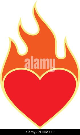 love on fire flame icon flat logo vector design concept Stock Vector