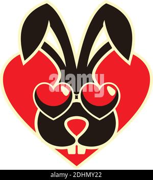 rabbit love heart icon flat logo vector design concept Stock Vector