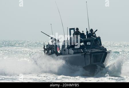 file photo taken on November 2, 2015 Riverine Command Boat (RCB) 805, assigned to Commander, Task Group (CTG) 56.7, transits through the Arabian Gulf during patrol operations. Iran's Revolutionary Guards have released 10 US sailors held for entering its territorial waters in the Gulf, state television reported. They were detained on Tuesday after one of their two vessels broke down during a training mission, the US says. Photo by US Navy via ABACAPRESS.COM Stock Photo