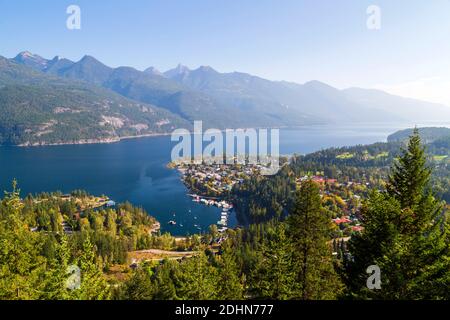 Kaslo is a village in the West Kootenay region of British Columbia, Canada, located on the west shore of Kootenay Lake. View from the Kaslo viewpoint Stock Photo