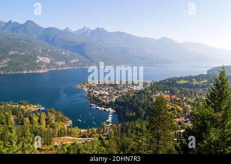 Kaslo is a village in the West Kootenay region of British Columbia, Canada, located on the west shore of Kootenay Lake. View from the Kaslo viewpoint Stock Photo