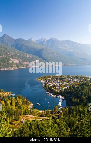 Kaslo is a village in the West Kootenay region of British Columbia, Canada, located on the west shore of Kootenay Lake. View from the Kaslo viewpoint Stock Photo
