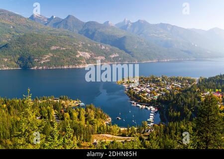 Kaslo is a village in the West Kootenay region of British Columbia, Canada, located on the west shore of Kootenay Lake. View from the Kaslo viewpoint Stock Photo