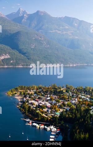 Kaslo is a village in the West Kootenay region of British Columbia, Canada, located on the west shore of Kootenay Lake. View from the Kaslo viewpoint Stock Photo