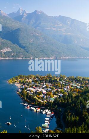 Kaslo is a village in the West Kootenay region of British Columbia, Canada, located on the west shore of Kootenay Lake. View from the Kaslo viewpoint Stock Photo