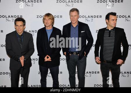 Justin Theroux, Owen Wilson, Will Ferrell, Ben Stiller attending the 'Zoolander 2' Paris Photocall at Hotel Plaza Athenee on January 29, 2016 in Paris, France. Stock Photo