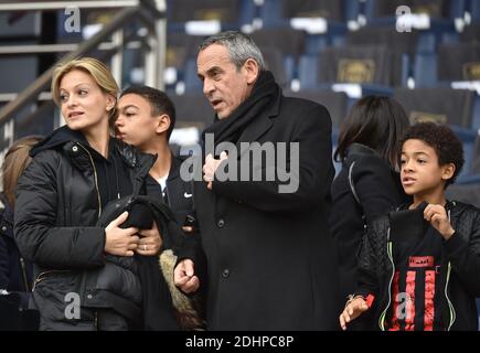 Thierry Ardisson and his wife Audrey Crespo-Mara attending the French First League (L1) football match between Paris Saint-Germain (PSG) and Reims at the Parc des Princes stadium in Paris, France on February 20, 2016. PSG won 4-1. Photo by Christian Liewig/ABACAPRESS.COM Stock Photo