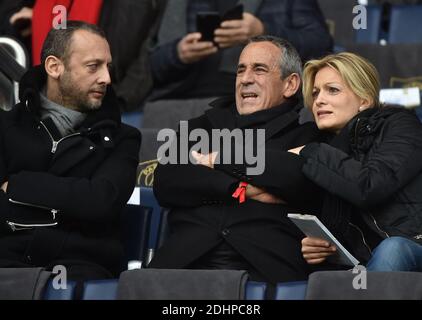 Thierry Ardisson and his wife Audrey Crespo-Mara attending the French First League (L1) football match between Paris Saint-Germain (PSG) and Reims at the Parc des Princes stadium in Paris, France on February 20, 2016. PSG won 4-1. Photo by Christian Liewig/ABACAPRESS.COM Stock Photo