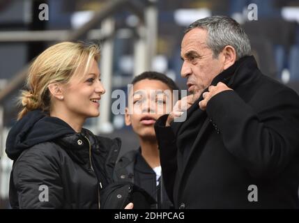 Thierry Ardisson and his wife Audrey Crespo-Mara attending the French First League (L1) football match between Paris Saint-Germain (PSG) and Reims at the Parc des Princes stadium in Paris, France on February 20, 2016. PSG won 4-1. Photo by Christian Liewig/ABACAPRESS.COM Stock Photo