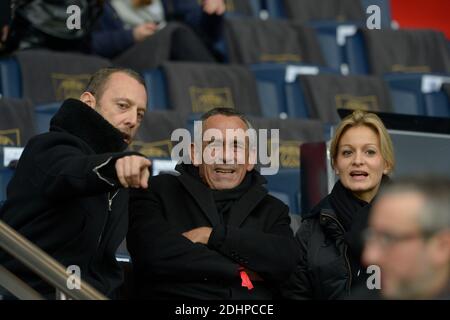 Thierry Ardisson and his wife Audrey Crespo-Mara during the French First League soccer match, Paris-St-Germain vs Reims in Parc des Princes, Paris, France on February 20th, 2016. PSG won 4-1. Photo by Henri Szwarc/ABACAPRESS.COM Stock Photo