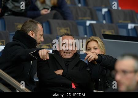 Thierry Ardisson and his wife Audrey Crespo-Mara during the French First League soccer match, Paris-St-Germain vs Reims in Parc des Princes, Paris, France on February 20th, 2016. PSG won 4-1. Photo by Henri Szwarc/ABACAPRESS.COM Stock Photo