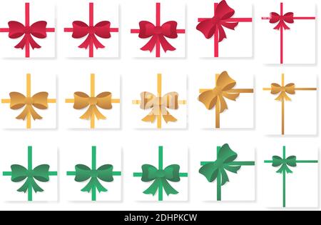 set of top view of Gifts With Bow on transparent backdrop Stock Vector