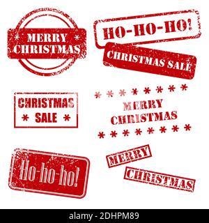 Set of grunge stamp with text Merry Christmas written inside the stamp. Christmas vector stamps on white background Stock Vector