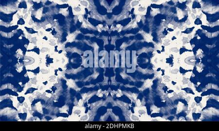Seamless indigo dirty art. Crumpled paper endless texture. Indigo dirty drawing. Creative design. Abstract watercolor background. Dirty art. Fragment Stock Photo