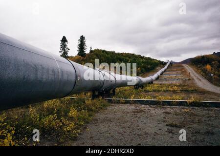 Top view of the trans-Alaska oil pipeline, emphasizing the patterns in the metal. Stock Photo