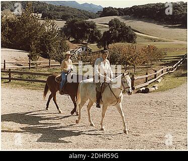 File photo : U.S. President Ronald Reagan and First Lady Nancy Reagan Horseback Riding at Racho Del Cielo, California on November 25, 1982.Credit: White House via CNP/ABACAPRESS.COM Stock Photo