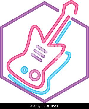 music electric guitar neon sign icon on white background vector illustration Stock Vector