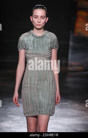 A model walks the runway during the Iris Van Herpen show as part of Paris Fashion Week Fall/Winter 2016/17 on March 7, 2016 in Paris, France. Photo by Alain Gil Gonzalez/ABACAPRESS.COM Stock Photo