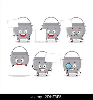 Cauldron bottle cartoon character bring information board. Vector illustration Stock Vector