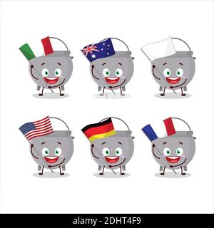 Cauldron bottle cartoon character bring the flags of various countries. Vector illustration Stock Vector