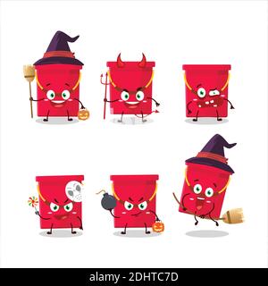 Halloween expression emoticons with cartoon character of red bucket. Vector illustration Stock Vector