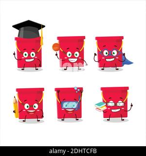 School student of red bucket cartoon character with various expressions. Vector illustration Stock Vector
