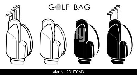 set icons sports bag for golf clubs and balls. Golfer sports equipment. Healthy lifestyle. Vector Stock Vector