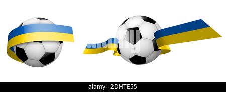 balls for soccer, classic football in ribbons with the colors of Ukrainian flag. Design element for football competitions. Ukrainian national team. Is Stock Vector