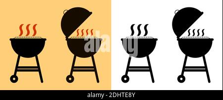barbecue grill icons set. Vector on white and sand background Stock Vector