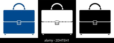 Icon set. Briefcase, suitcase of businessman for carrying business documents. Storage of important information, archive. Black and white vector Stock Vector