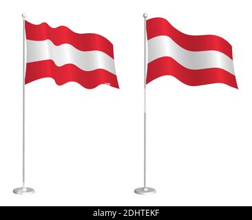 flag of republic of Austria on flagpole waving in the wind. Holiday design element. Checkpoint for map symbols. Isolated vector on white background Stock Vector