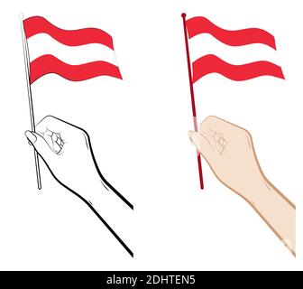 Female hand gently holds the small flag of Austria with her fingers. Holiday design element. Vector on a white background Stock Vector