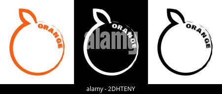 original logo of a whole orange with a leaf. Part of the menu design. Black white vector Stock Vector