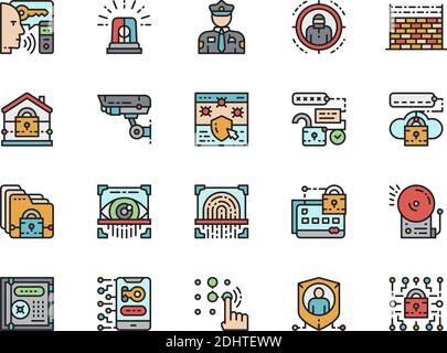Set of Security Color Line Icons. Police, Protection, Cryptography and more. Stock Vector