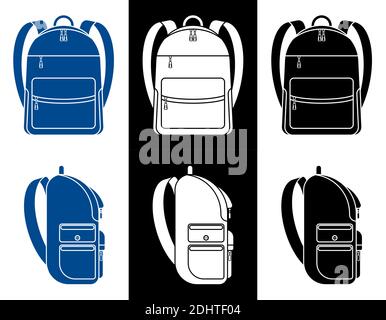 school bag icons. Side and front view. September 1, beginning of school year at school. Student Accessories Vector on a white background Stock Vector