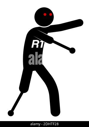stick man, cyborg man with prosthetic arm and leg. Creating smart robots. Danger of introducing artificial intelligence. Vector on a white background Stock Vector