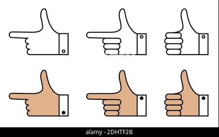 set of hand gestures with bent and pointing fingers. Icons in linear style. Gesticulation. Vector on a white background Stock Vector