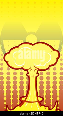 nuclear explosion in comic style. Danger of using weapons of mass destruction. International Day Against Nuclear Tests. Black and white vector Stock Vector