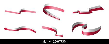 Set of holiday ribbons. flag of Poland waving in the wind. Separation into lower and upper layers. Design element. Vector on a white background Stock Vector