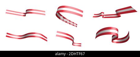 Set of holiday ribbons. Austrian flag waving in the wind. Separation into lower and upper layers. Design element. Vector on a white background Stock Vector