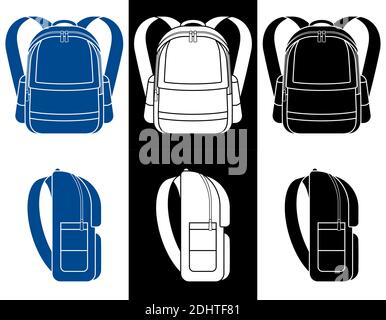 school bag flat icons. Side and front view. September 1, beginning of school year at school. Student Accessories Vector on white background Stock Vector