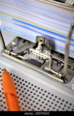 books and glasses on a table Stock Photo