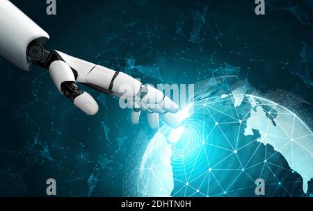 3D Rendering futuristic robot technology development, artificial intelligence AI, and machine learning concept. Global robotic bionic science research Stock Photo